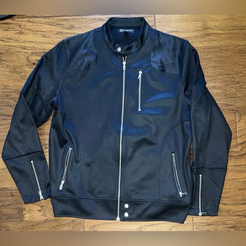 INC International Concepts Men's Black Zipper Front Motorcycle Jacket Size L